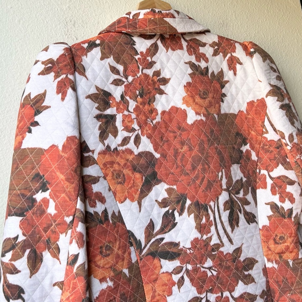SMYTHE taped pouf sleeve one button blazer in Orange White rust floral Sz 4 - Picture 9 of 13